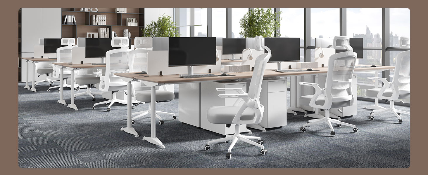 Офісний крісло Naspiro Ergonomic, регульована висота, поворотне, з дихаючою спинкою з сітки, відкидні підлокітники на 90°, підтримка попереку, щільна піна, для дому/офісу (Сірий-1, з підголовником)