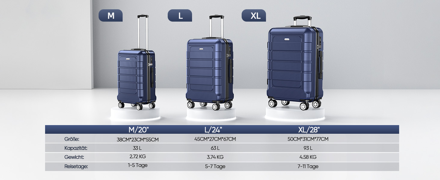 Набір валіз SHOWKOO 3 шт. з жорстким корпусом, ABS+PC, розширюваний, з TSA замком та 4 колесами (M, L, XL, Champagner)