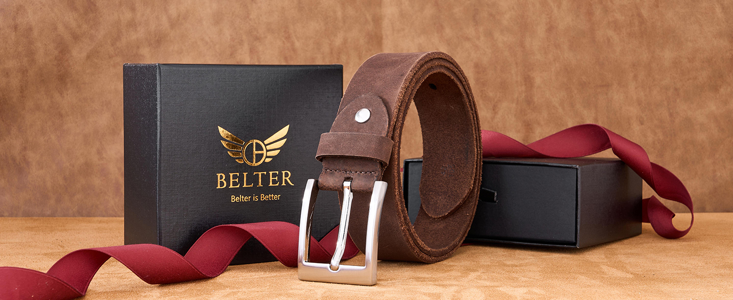 Чоловічий шкіряний ремінь BELTER 38 мм з подарунковою коробкою. Підходить для талії 32W-35W (довжина 105 см). Колір: коричневий