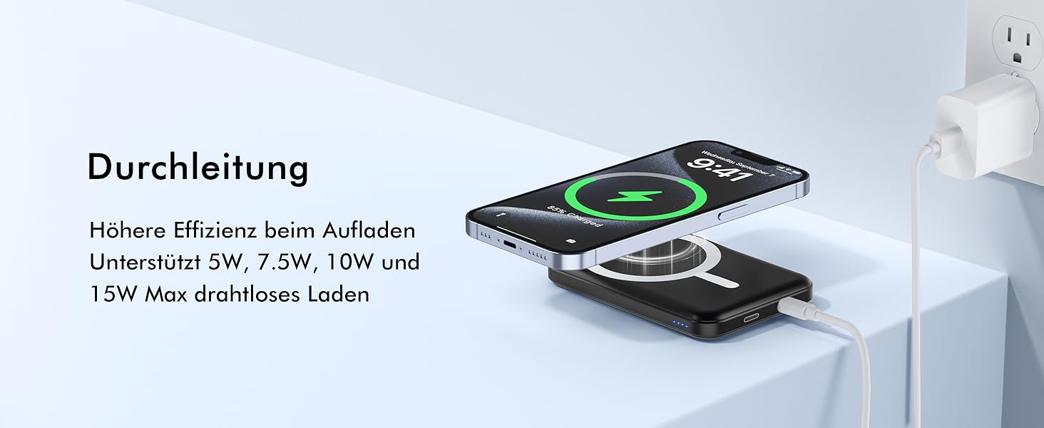 Power Bank MagSafe 5000mAh для iPhone: Швидка зарядка 20W, USB-C, Магнітне з'єднання, Сумісність з iPhone 17/16/15/14/13/12 - Чорний