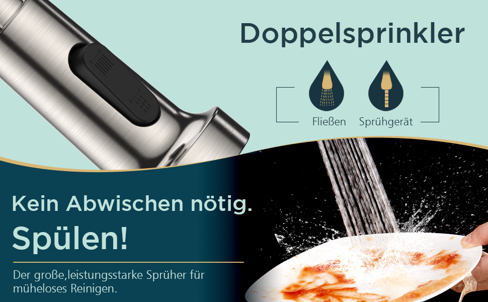 Змішувач кухонний FORIOUS висувний з душем, однорегуляторний, 360° обертання, нержавіюча сталь