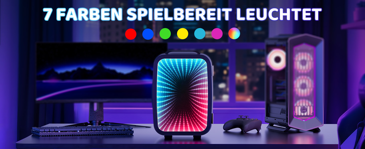 Міні холодильник MF01C з 7 режимами підсвічування та ефектом миготливої вивіски, тиха функція охолодження/підігріву, AC/DC, 4L/6 банок, для ігрової кімнати, спальні, офісу та авто, чорний