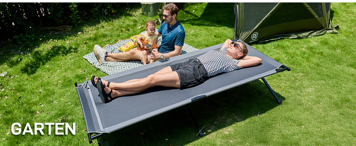 Розкладне ліжко EVER ADVANCED для кемпінгу та відпочинку: 214x106 см, 300 кг, чорне