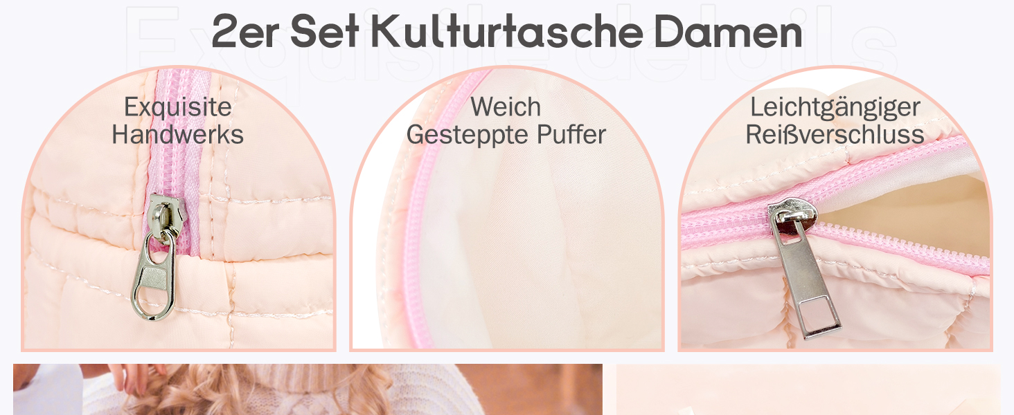 Набір косметичок для жінок: 3 шт. для макіяжу, подорожей та повсякденного використання (рожевий)