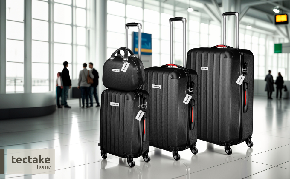Набір валіз Tectake® 4 шт. з ваговою та ідентифікатором, 360° колеса, жорсткий корпус з кодовим замком, велика валіза, вкладна, ручний багаж (Чорний)