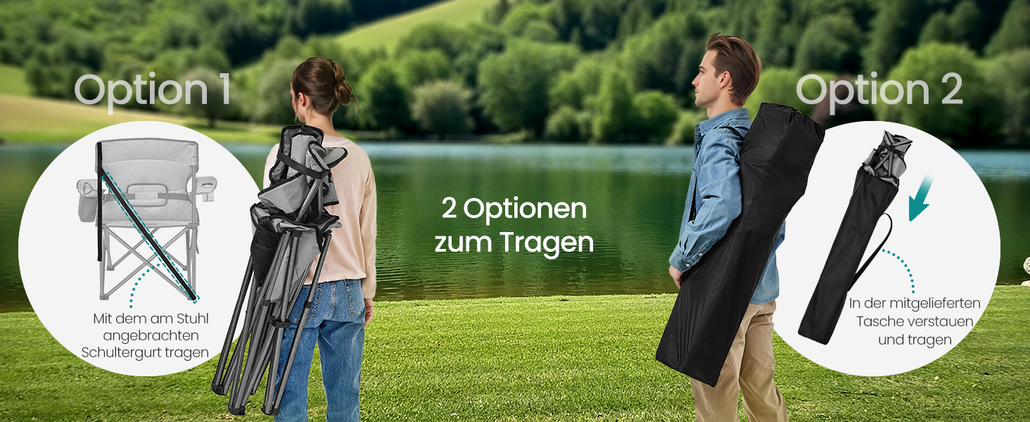 Крісло туристичне SONGMICS з підсклянником, складне, до 205 кг, сіре (шалений камінь)