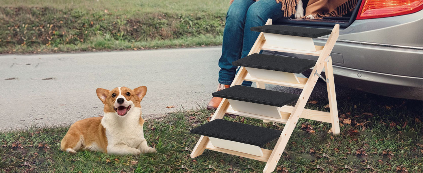 Сходинка для собак та котів 2-в-1, розкладна, 65.5 см, 4 сходинки, вантажопідйомність 80 кг, з антиковзним килимком