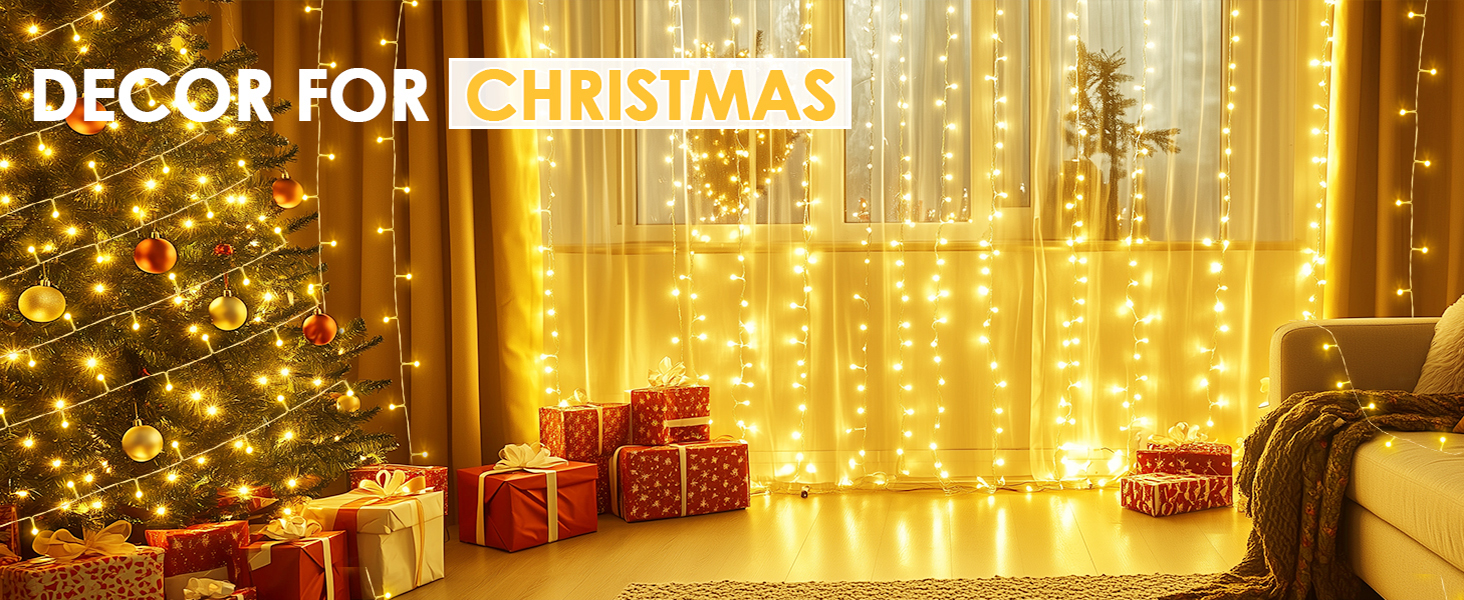 Гірлянда світлодіодна 60м, 600 LED, для декорування приміщень та вулиці, 8 режимів, таймер, IP44, тепле світло, для ялинки, балкона, вікна, саду, вечірки