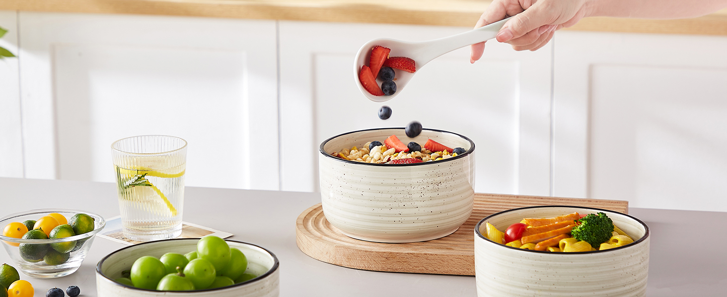 Набір керамічних супових та сервірувальних мисок Vancasso Bonbon з кришкою (4 шт.), бежевий