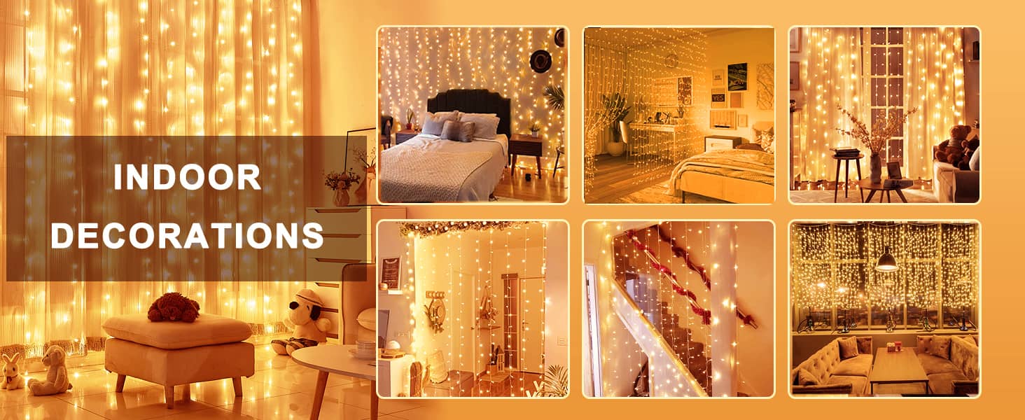 Лямпаденний завіс 6м x 3м, 600 LED, з вилкою, таймером, 8 режимів, вологостійкий, тепле світло. Ідеально для декору вікна, павільйону, саду, на Різдво.