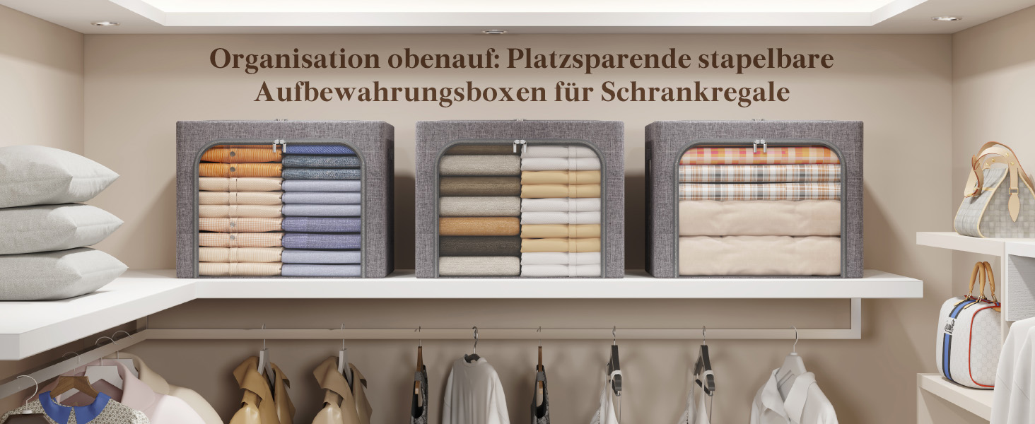 Коробка для зберігання одягу Lifewit з кришкою, металевий каркас, з ручками та вікном, сіра (2 шт., 75л)