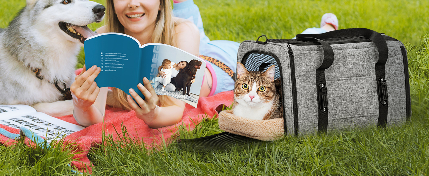 Транспортна переноска для кота/собаки Petsfit - складана переноска для авто, сіра, M (45,5 x 28 x 28 см)