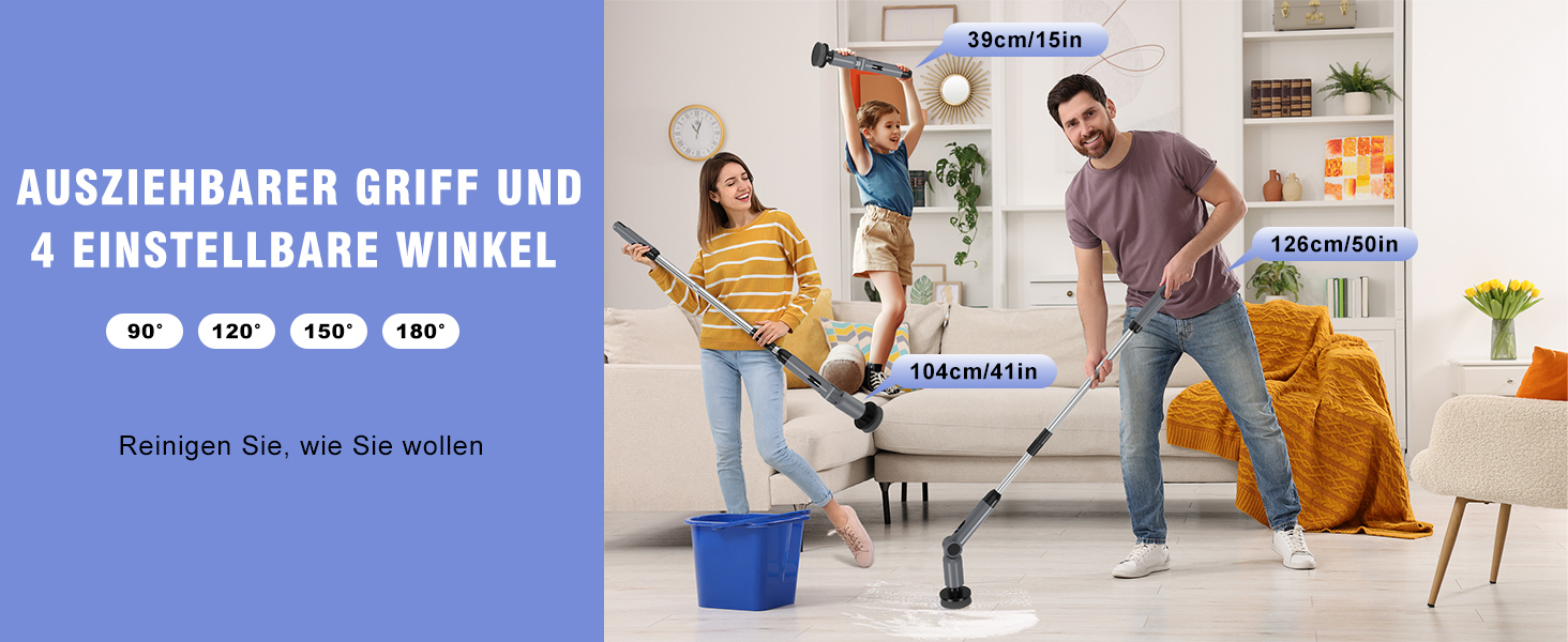 Електрична щітка для прибирання Homtronics, складана, з довгою ручкою, 8 насадок, бездротова, для ванної, кухні, авто, сіра