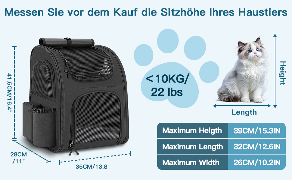 Рюкзак для тварин до 10 кг з сіткою, чорний. Зручний та дихаючий рюкзак для собак та котів з внутрішньою безпечною лінією та килимком.