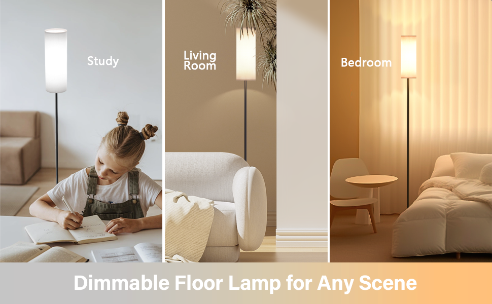 Світлодіодна торшерна лампа 9W з регулюванням яскравості, 3 колірні температури, тканинний абажур, вимикач на нозі, вінтажний дизайн, сірий колір