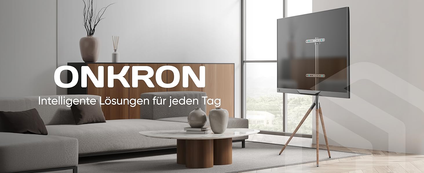 Підставка для телевізора ONKRON TS1220-B: регульована, поворотна, до 65 дюймів, до 35 кг, VESA 400x400, дерев'яний трипод