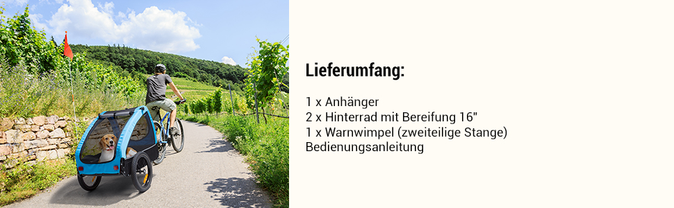 Фарм-причіп Klarfit Husky City для собак, блакитний. З підвіскою, світловідбивачами та невеликим кошиком.