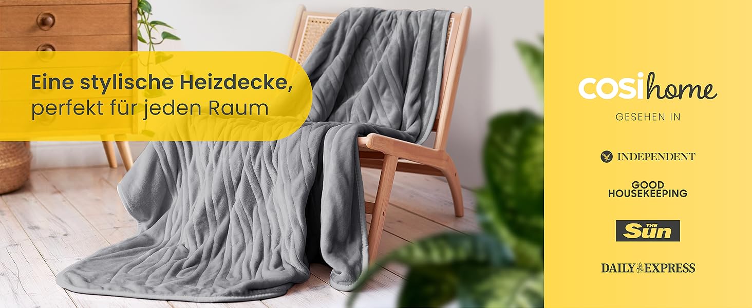 Електрична ковдра Cosi Home 180x130 см з підігрівом, таймером, захистом від перегріву та 10 рівнями нагріву - сіра