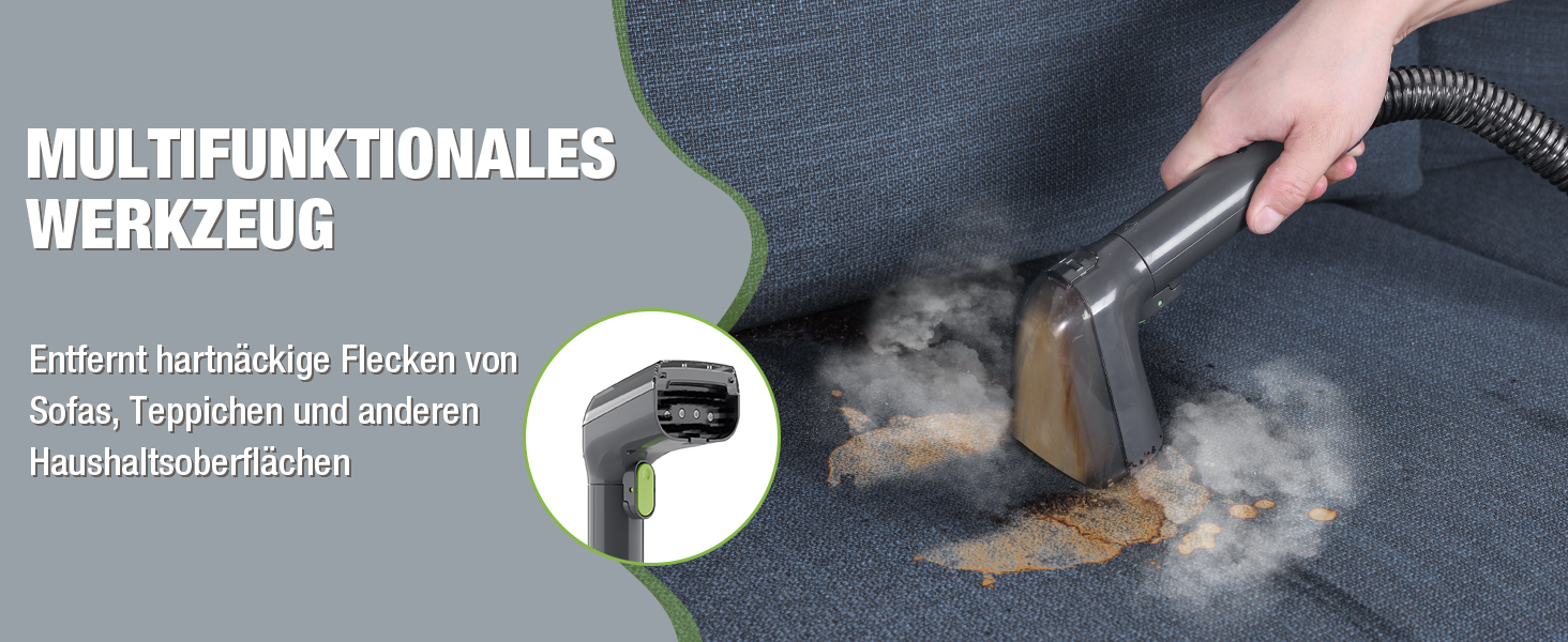 WORKPRO Мийний пилосос для килимів та м'яких меблів, 16 kPa, 4 режими очищення, насадки для килимів, диванів, матраців, вікон, видалення тваринських плям