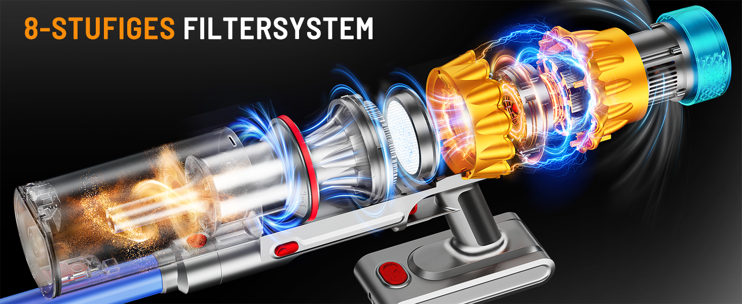 Бездротовий акумуляторний пилосос 600W з потужністю всмоктування 50KPA, 70 хвилин роботи, великий пилозбірник 1,8L, антизаплутана щітка, 8-рівнева фільтрація, підходить для твердих поверхонь, килимів та шерсті тварин, колір - блакитний