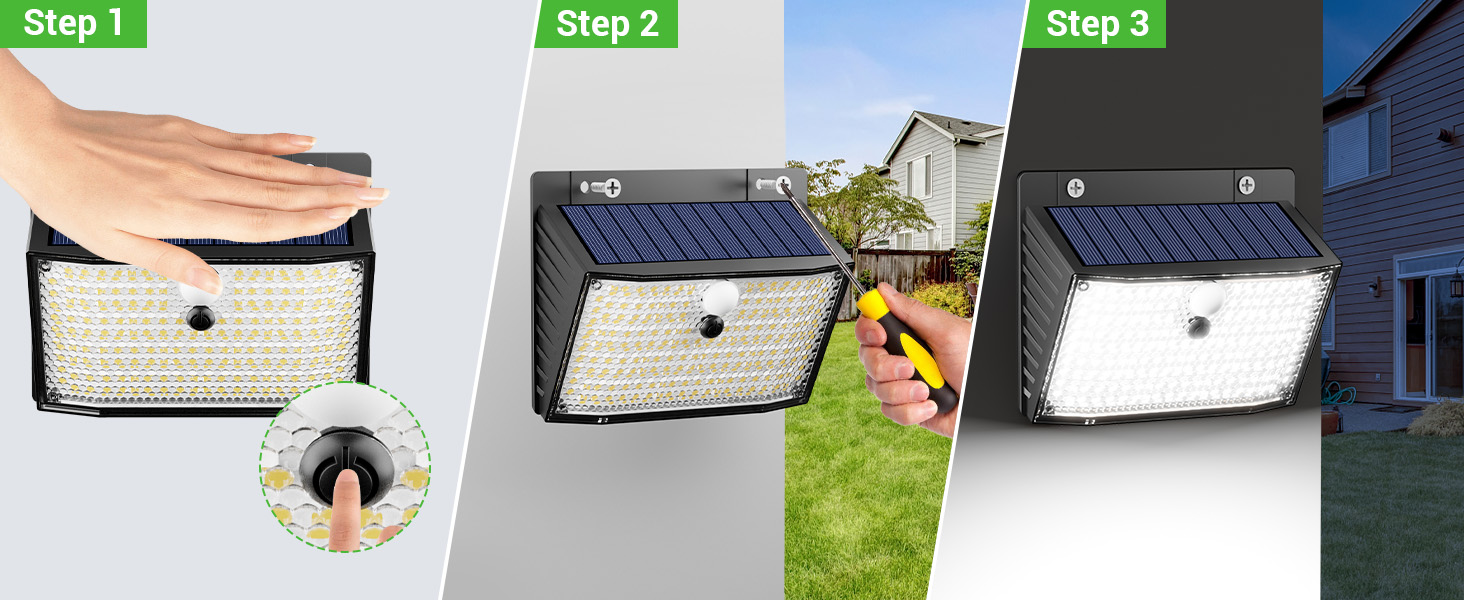 nipify Сонячна лампа з датчиком руху, 168 LED, 3 режими, IP65, для вулиці, саду, тепле та холодне світло, 6 штук