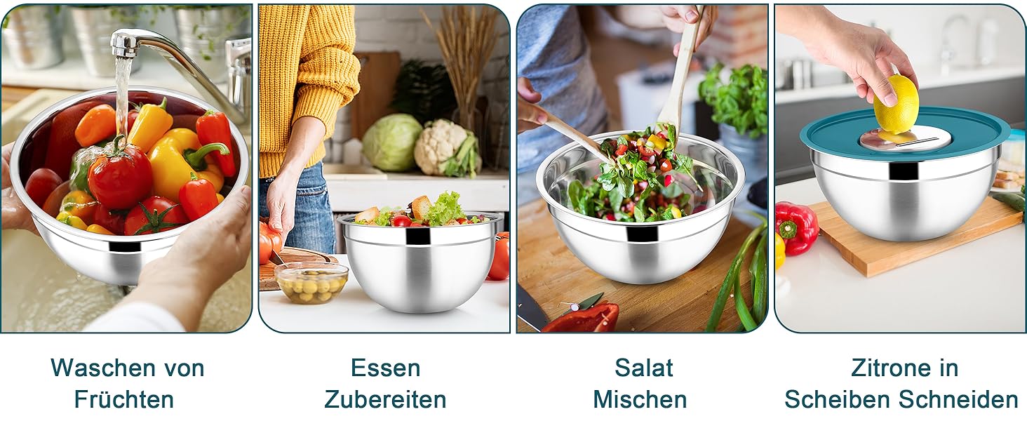 Миска Joyfair 4,5 л з нержавіючої сталі з кришкою, набором терок для приготування їжі, миска для салатів, посудомийна машина - блакитна