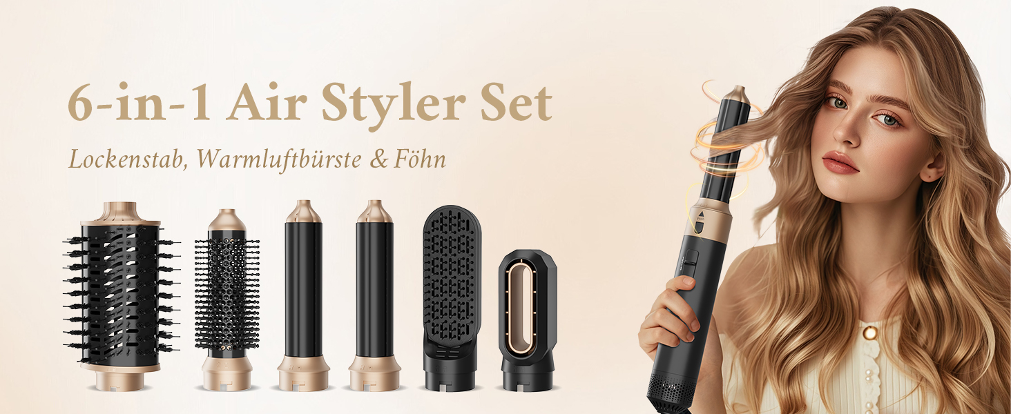 6-в-1 Airstyler Set: Фен, плойка, випрямляч, щітка для об'єму | 1000W, для сухого волосся