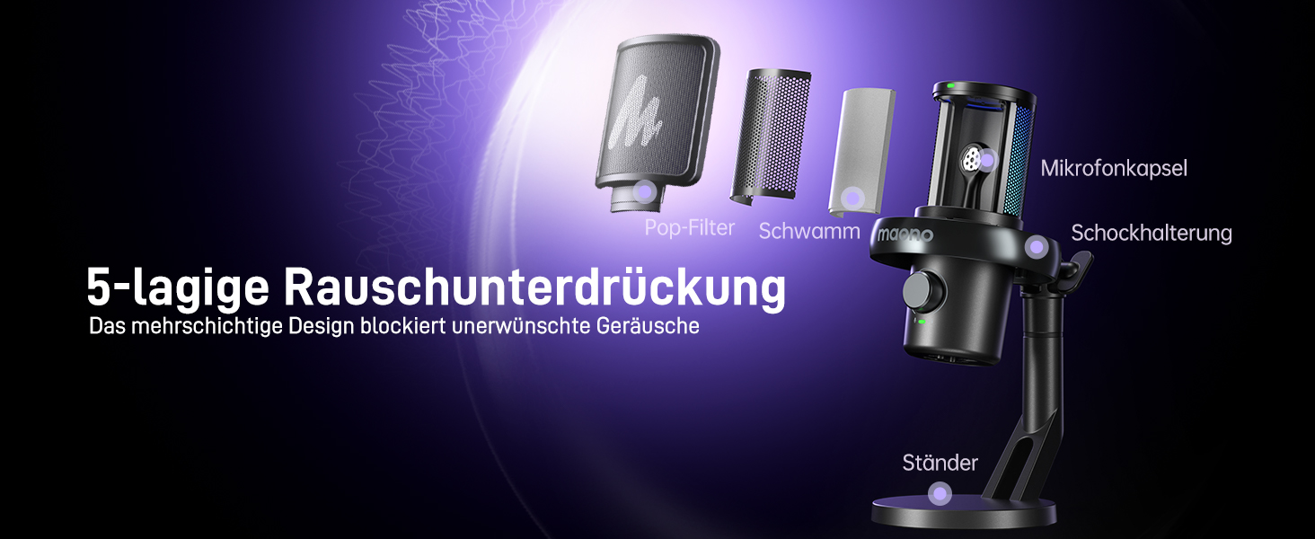 Мікрофон MAONO DM40 Pro бездротовий для ПК з RGB-підсвіткою та ШІ-зміною голосу, шумозаглушення, для геймінгу, подкастингу, стрімінгу, чорний