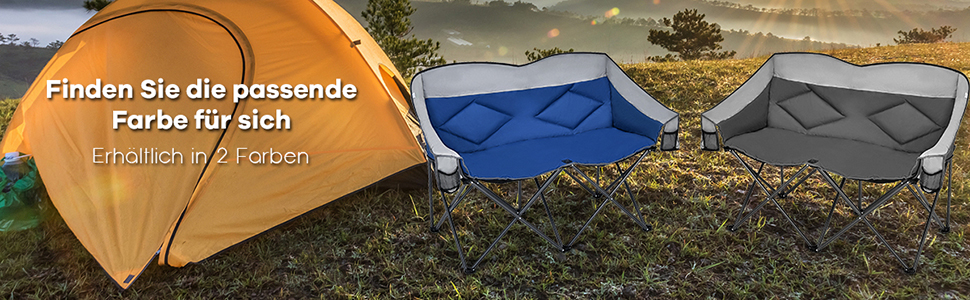 Кемпінговий стілець COSTWAY для двох осіб: складаний стілець з м'яким сидінням, спинкою, підлокітниками та тримачем для напоїв, вантажопідйомність 226 кг