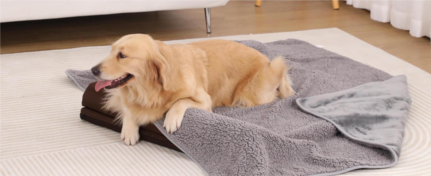 PETTOM Плед для собак і котів з флісу, водовідштовхуючий, 152 x 127 см (Сірий + Темно-сірий)