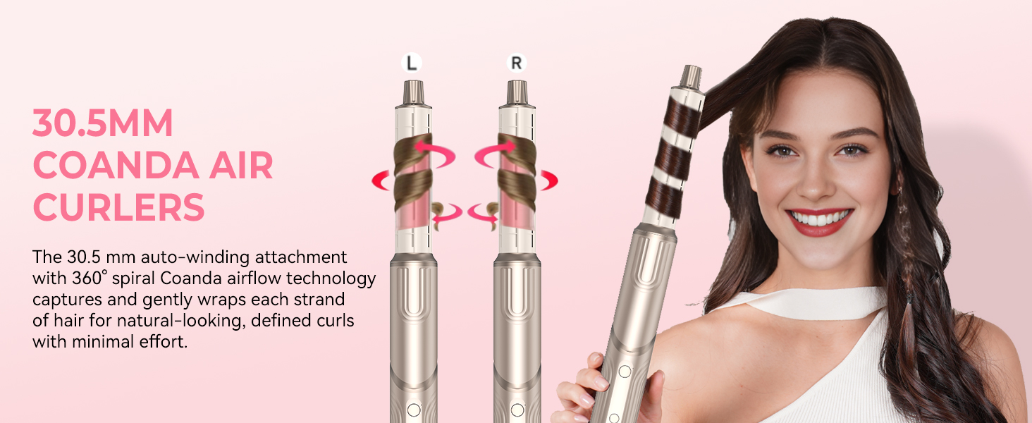 Набір для стайлінгу волосся 5 в 1 Atopskins Air Styler 1400W: іонний фен, вирівнювач, плойка Auto-Wrap та круглі щітки для об'єму та гладкості, Gold