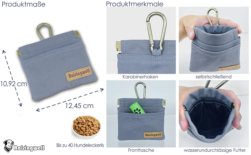 Сумка для корму для собак Leckerlibeutel: міцна бавовняна сумка для прогулянок з карабіном та самозакривною застібкою. Ідеально для подорожей та активного відпочинку (сірий)