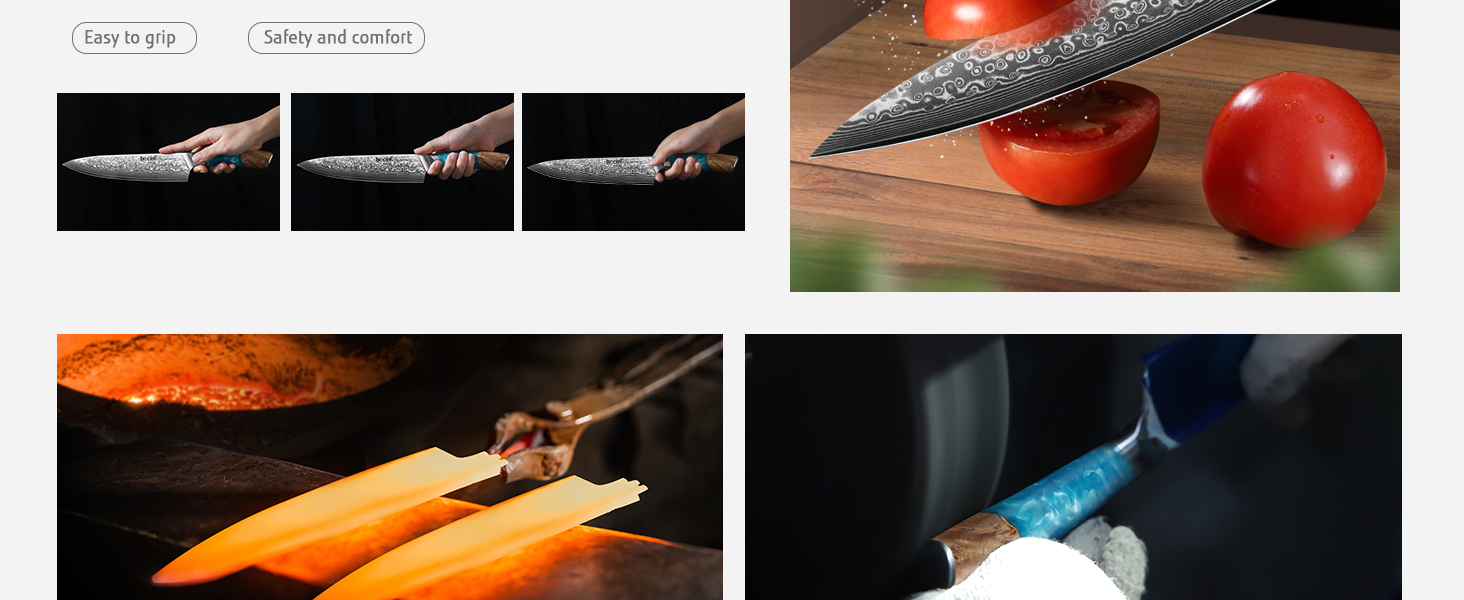 Японський ніж Hecef Damast 20 см з ручкою з харчової смоли: професійний кухонний ніж з дамаської сталі 67 шарів, з захистом для леза, подарунок для шеф-кухаря