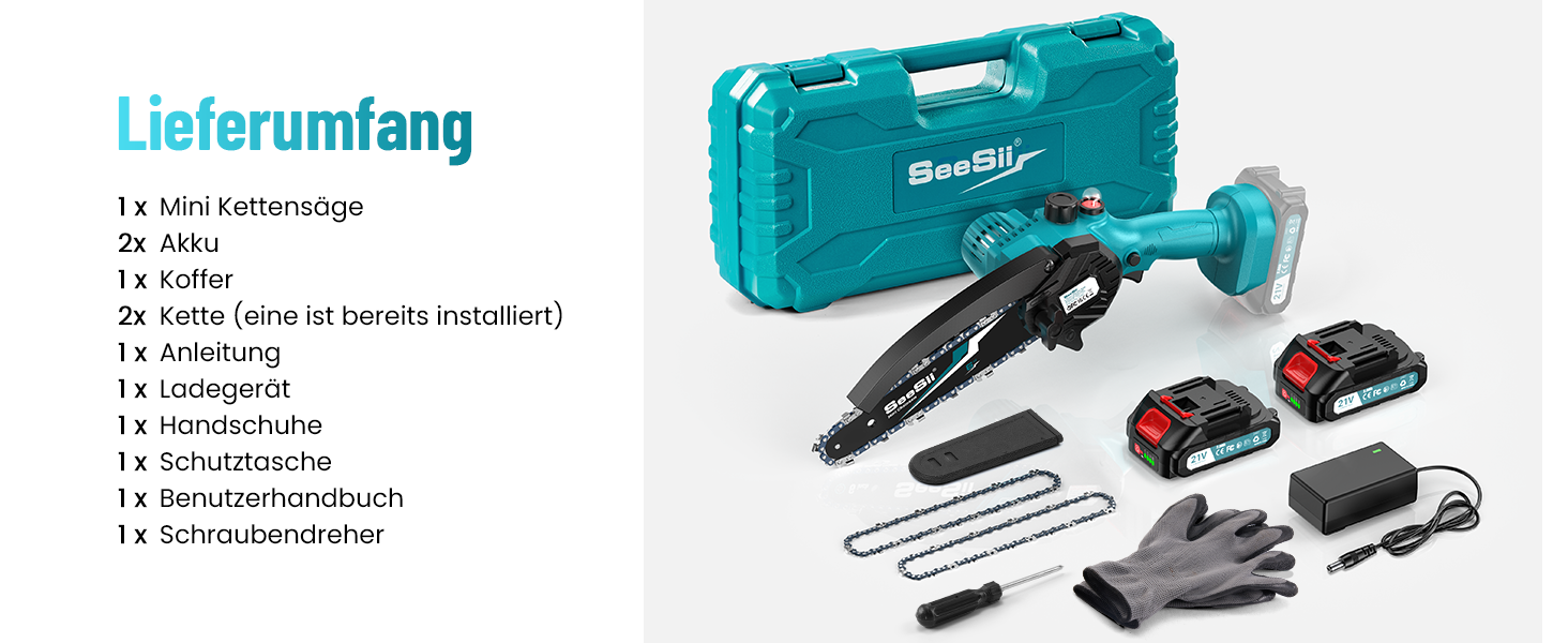 Акумуляторна міні-пила SEESII 6 дюймів з автоматичною подачею мастила, 8000mAh, для стрижки гілок та різання деревини