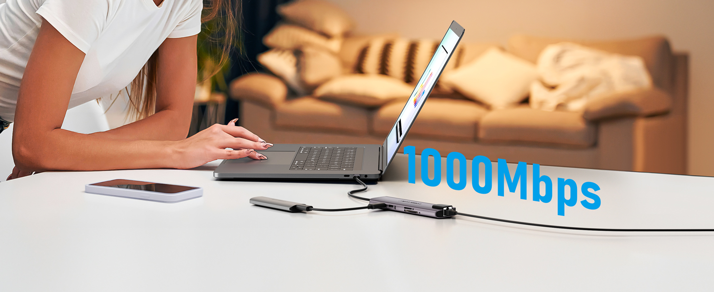 Lemorele Док-станція USB C хаб 9-в-1 з Ethernet: 2xHDMI 4K, 3xUSB 3.0/2.0, VGA, PD 100W, SD/TF, для Windows, MacBook, Dell, HP, Lenovo, Surface