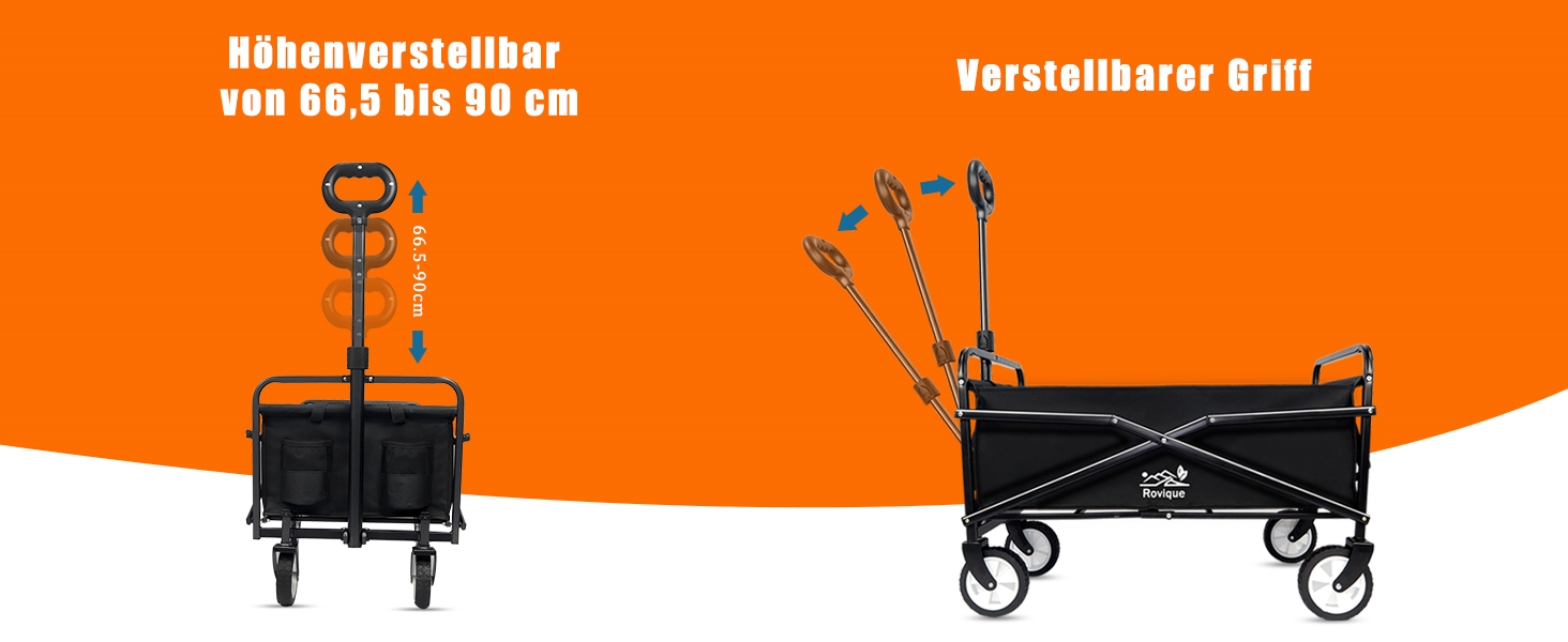 Складний візок-тележка Bollerwagen 80 кг, чорний: для саду, кемпінгу, пляжу, фестивалів. З тримачем для напоїв.