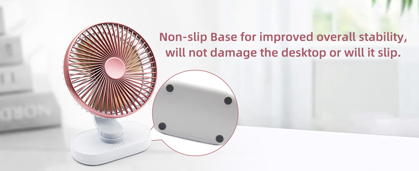 Портативний USB вентилятор на акумуляторі 4000mAh, 4 швидкості, осциляція, тихий, 16.5 см, рожеве золото