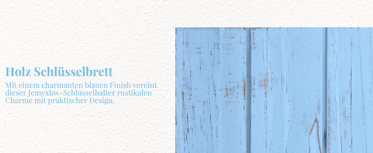 Дерев'яне ключниця з поличкою, 5 гачків, для прихожої, спальні, вітальні (Блакитний)