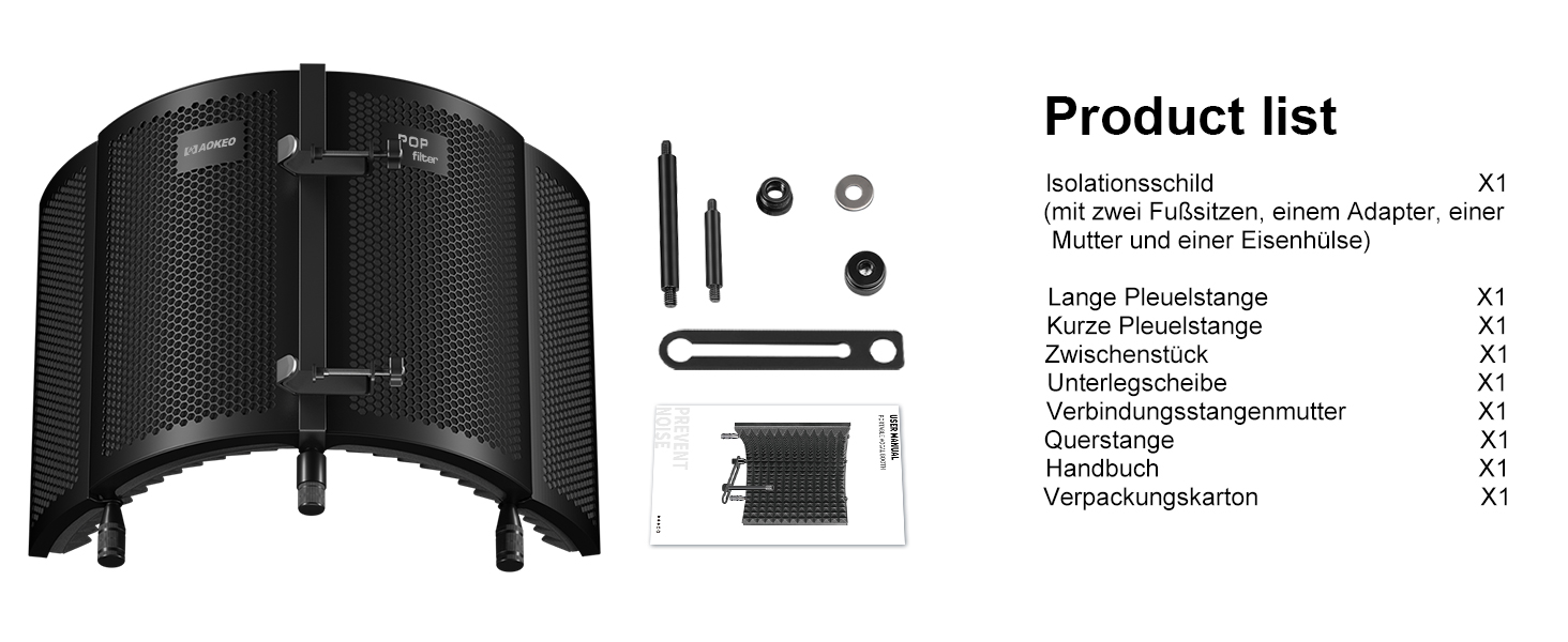Акустичний ізоляційний екран для мікрофона AOKEO AO-504, поп-фільтр та звукопоглинаючий щит (регульований)