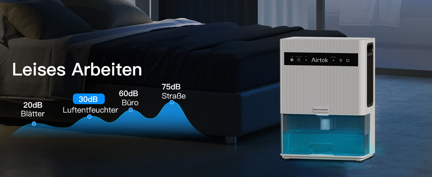 Електричний осушувач повітря Airtok 3000 мл, 35 м² для спальні, підвалу, з таймером, авторозморожуванням, 7 кольорів підсвічування