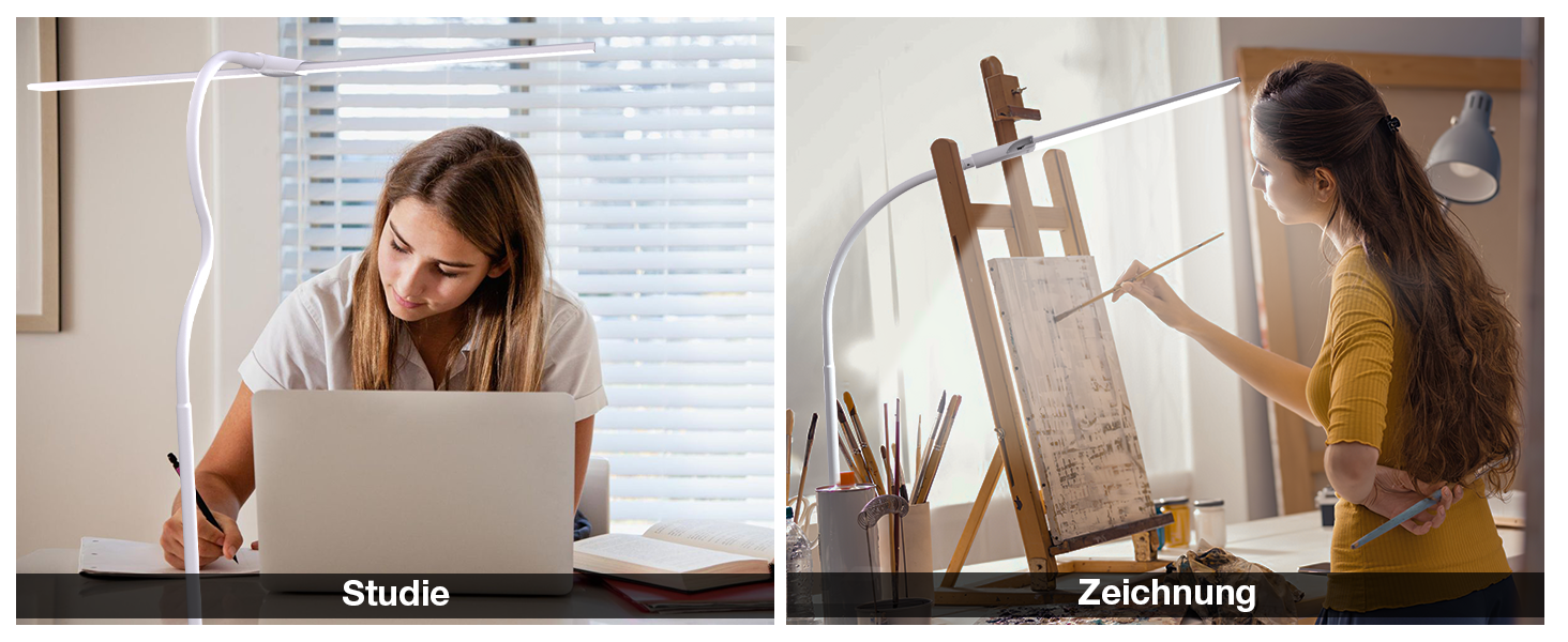 LED лампа настільна для офісу та дому, світло для монітора, 1400 люмен, регульована яскравість, кріплення-прищіпка, світло для робочого місця, гнусий шийка, подвійний насадка, 5 режимів кольору та рівнів яскравості, білий колір, 64 см