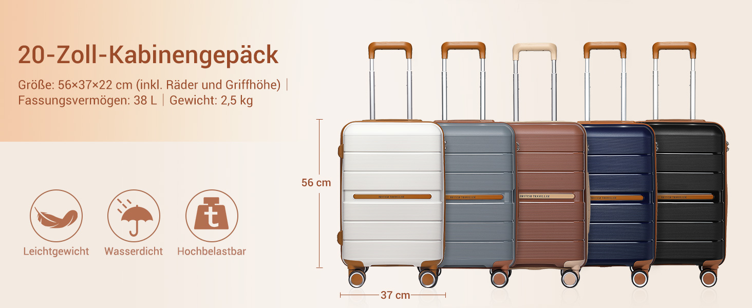 Чемодан British Traveller Mittelgroß: міцний валіза на 8 коліщатках з TSA-замком, 66 x 43.3 x 28.5 см, бежевий