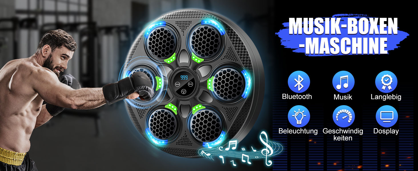 Музична боксерська машина: розумний набір для боксу з Bluetooth, 15 режимів швидкості та лічильник ударів для дорослих