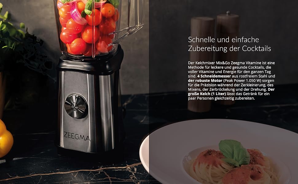 Багатофункціональний блендер ZEEGMA 1050W 4-в-1 з 1л глечиком: блендер, соковичавниця, кавомолка, з набором ножів
