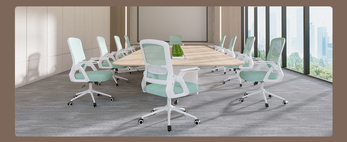 Офісний стіл Naspiro Ergonomischer Bürostuhl, регульований по висоті, з дихаючою спинкою з сітки, відкидні підлокітники на 90° та поперекова підтримка, високощільна піна для дому/офісу (Зелений, без підголівника)