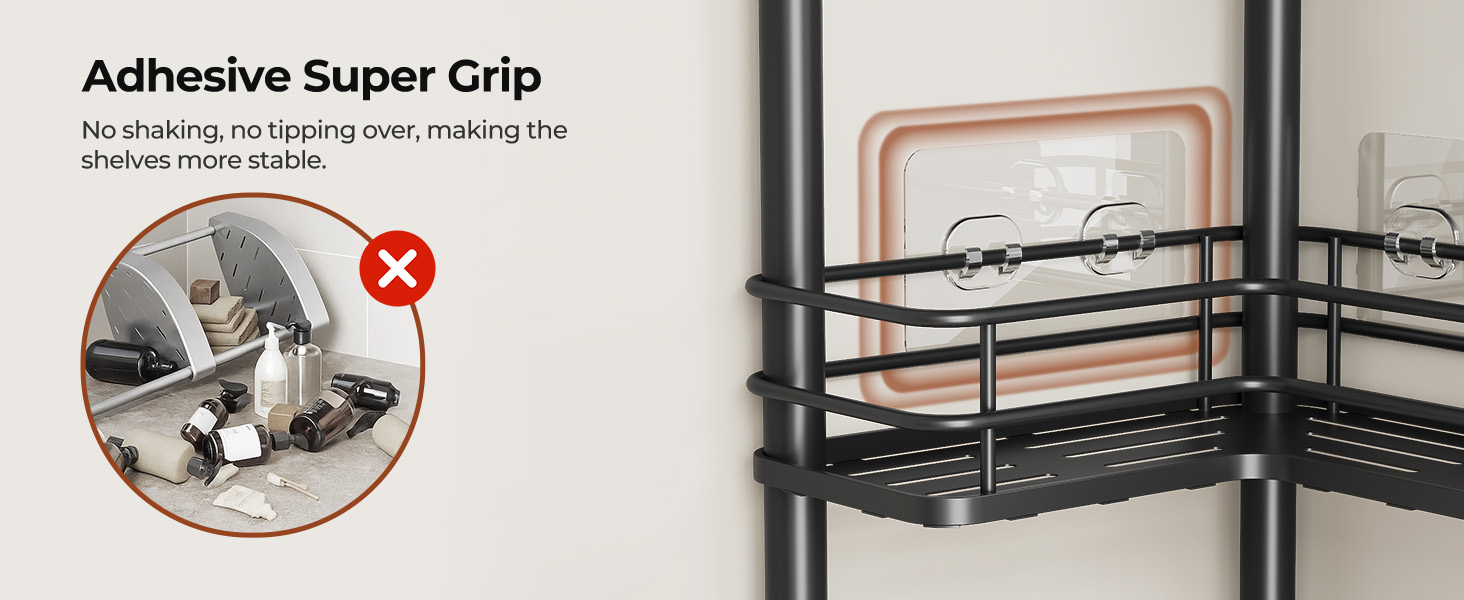 Набір з 3 кутових поличок для душу Orimade, нержавіюча сталь, чорний