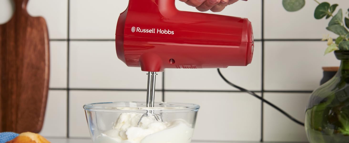 Міксер Russell Hobbs Desire Red 350W з 5 швидкостями та пульсатором, 2 насадки, червоний