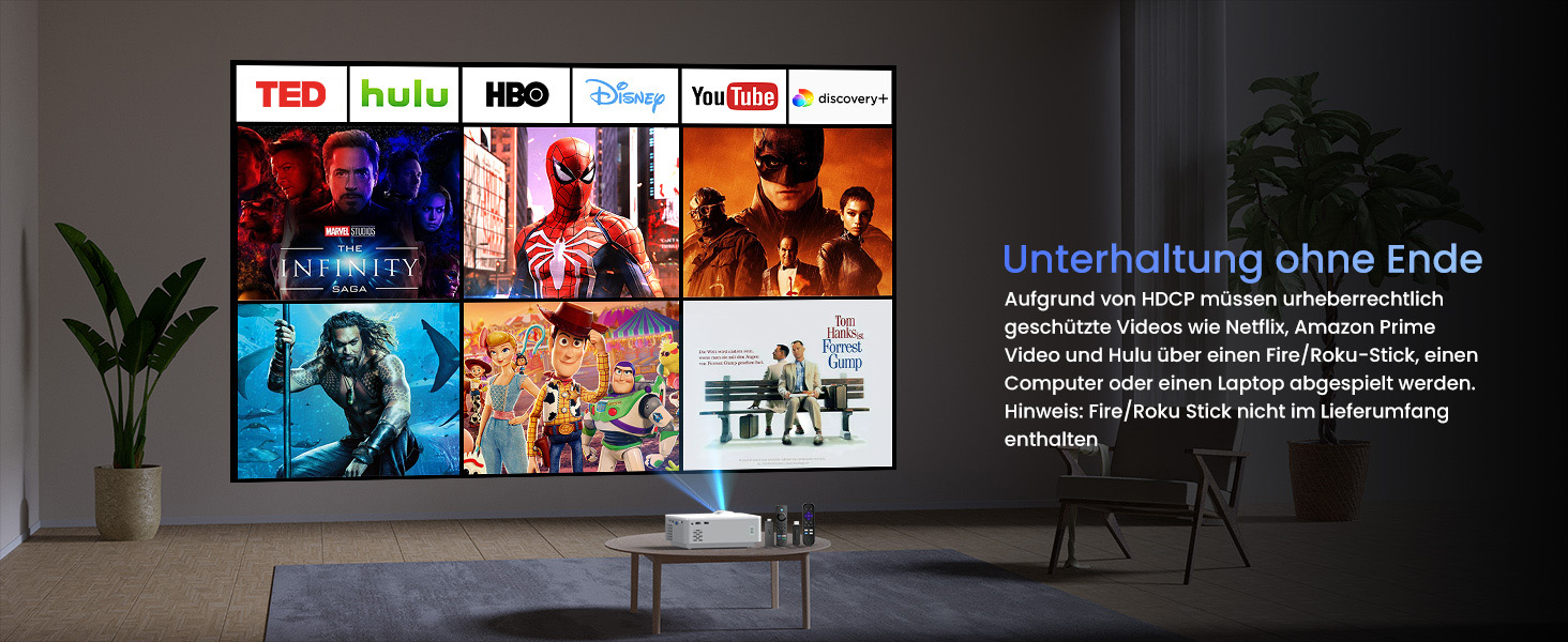 HOPVISION Beamer: Міні проектор Full HD 1080P з Bluetooth 5.1, 9500 Lumens, 4K підтримка, для дому та вулиці. Сумісний зі смартфоном, HDMI, USB, Pad, Fire Stick, PS5