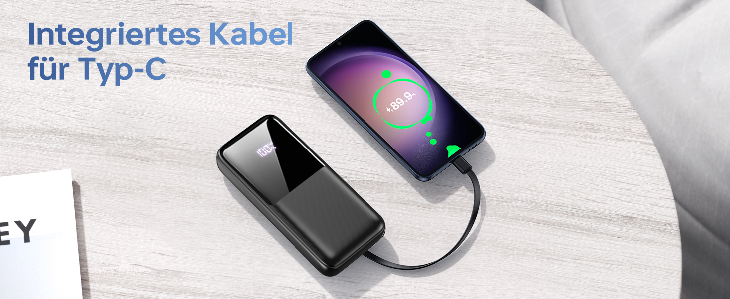 Power Bank 40000mAh 22.5W PD USB-C: Зовнішній акумулятор з 3 портами та 2 кабелями, сумісний з iPhone, Android
