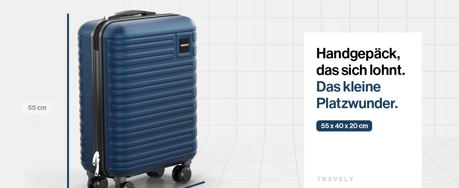 Чемодан ручної поклажі Travely Premium 55x40x20 см - 36 л, з TSA замком, синій. Підходить для Ryanair, Lufthansa, Eurowings